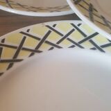 6 assiettes plates Badonviller décor géométrique (jaune noir) années 50-60