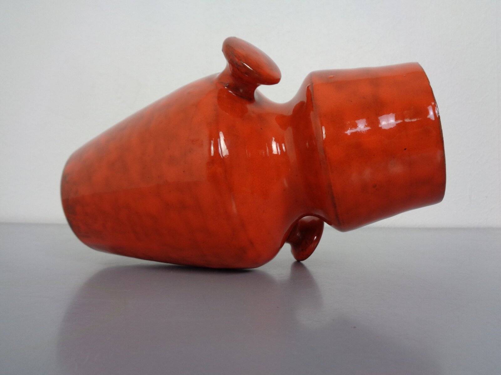 Italian orange ceramic studio vase with handle, 1970s