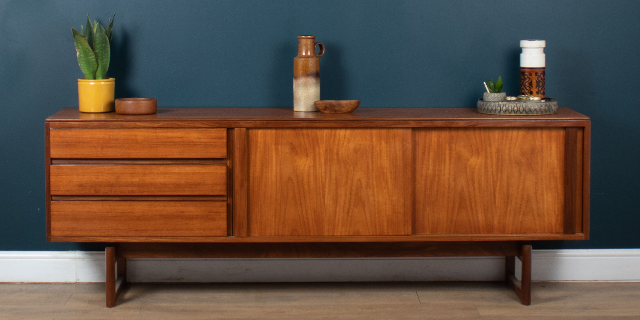 Retro 1960s Long White & Newton Teak Sideboard With Sliding Doors