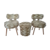 2 chairs and a pelfran moumoute pouf