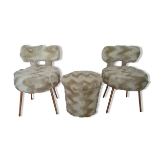 2 chaises et un pouf pelfran moumoute