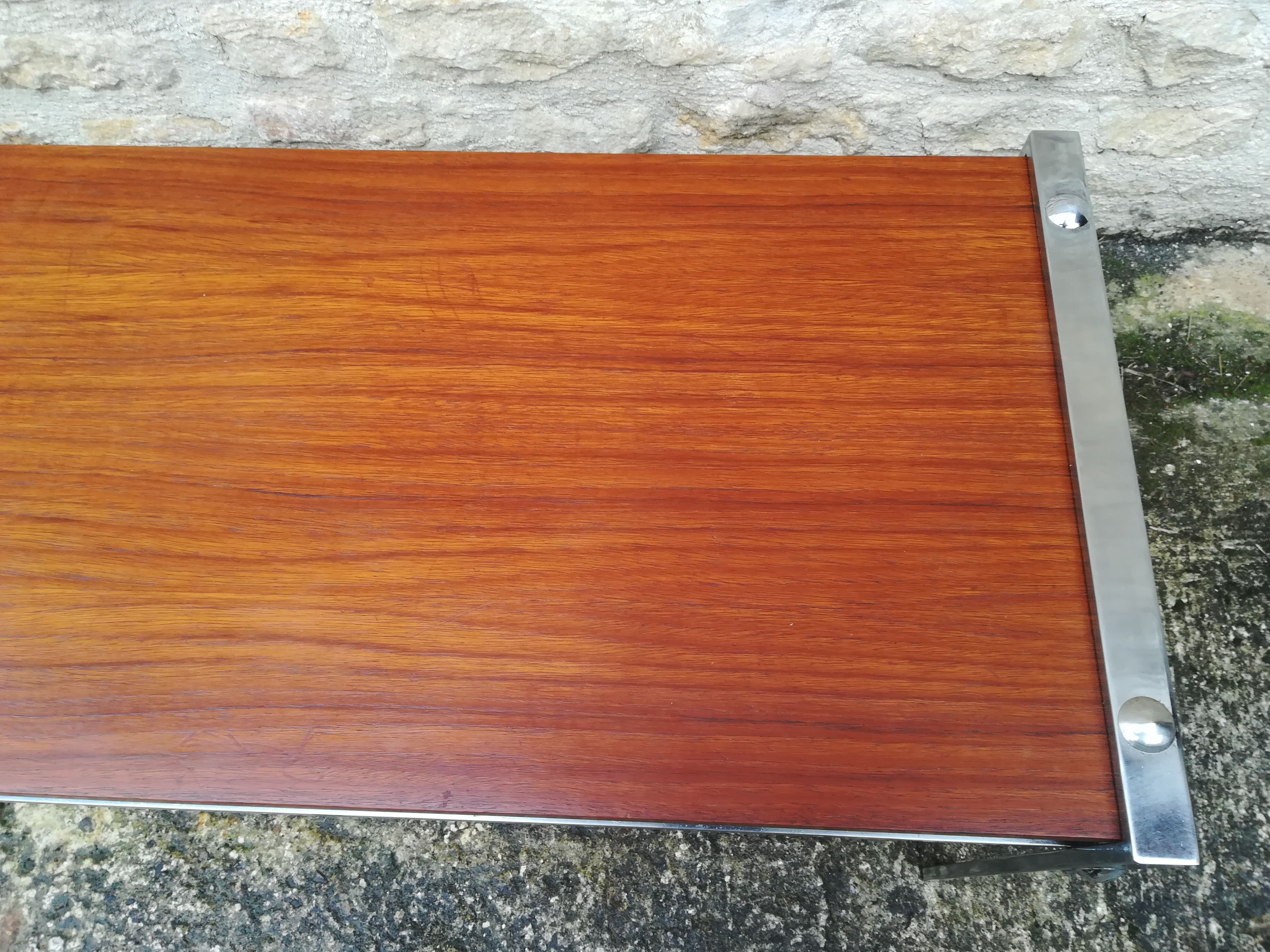 Chrome and teak coffee table