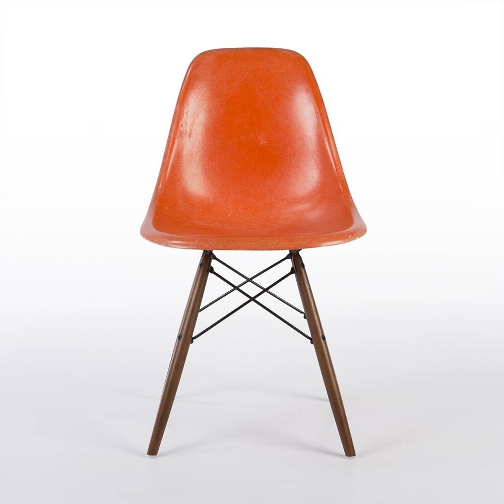 Ensemble orange (4) Chaises Herman Miller Original Vintage Eames DSW Side Shell