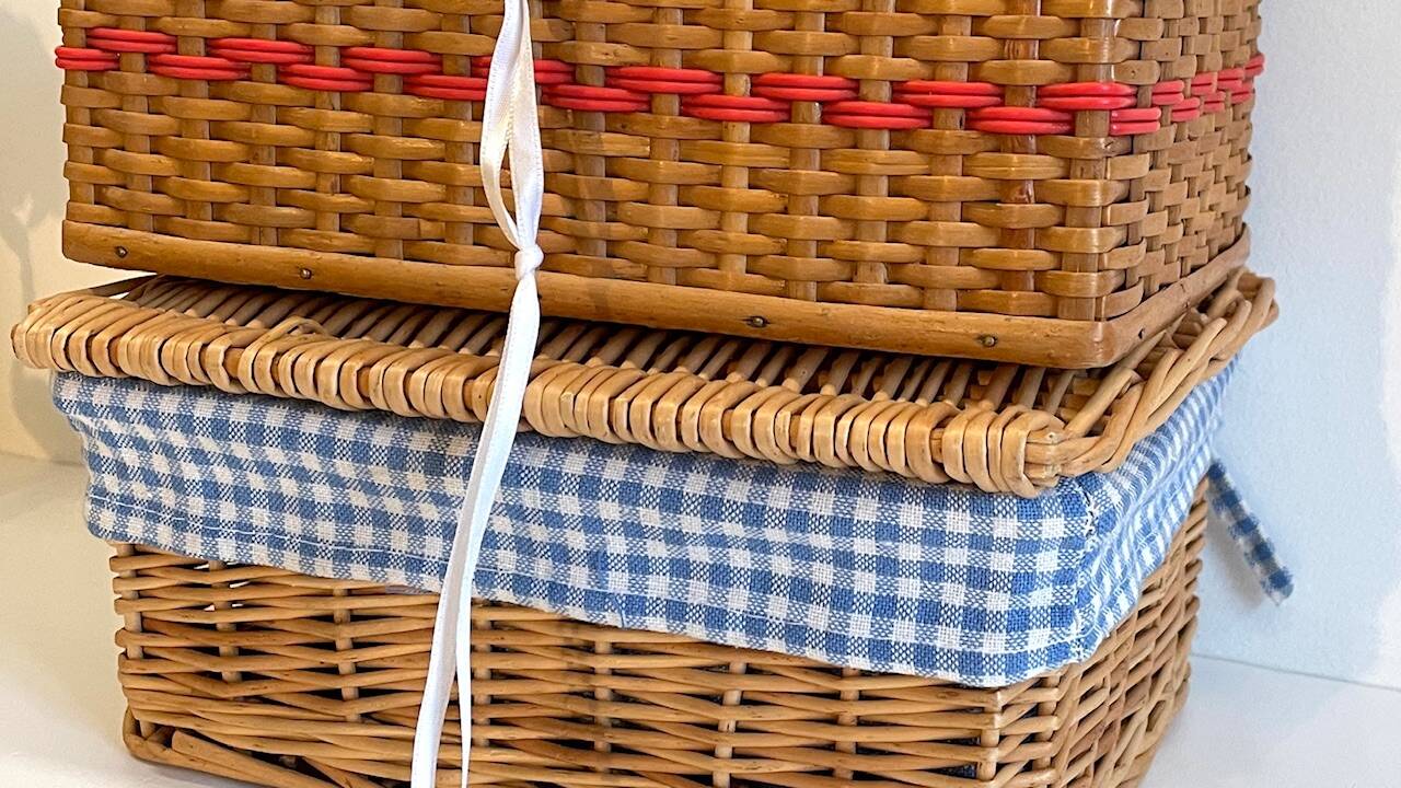 2 chanel boxes in vintage rattan