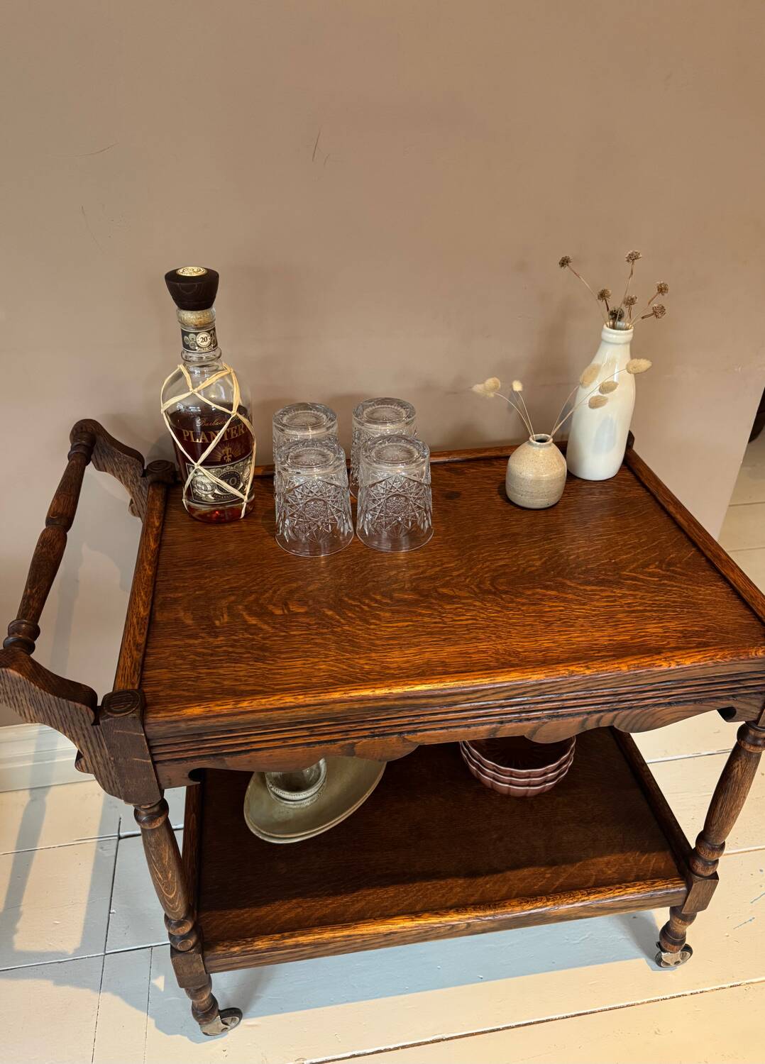 Oak Wooden bar trolley