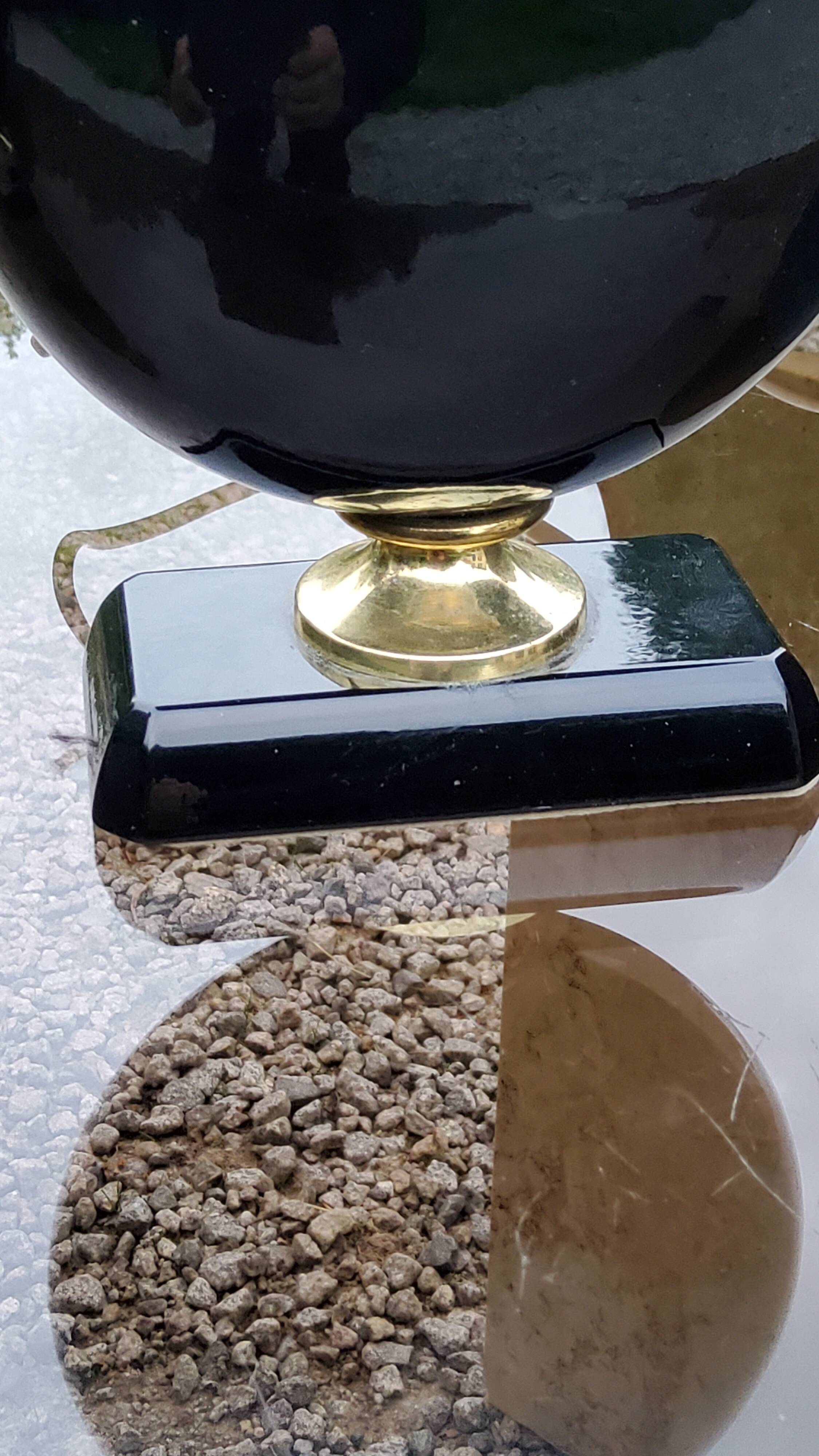 Pair of 70s designer lamps in black ceramic and gold metal