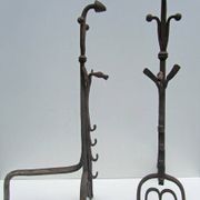 17th-18th Century Hand Forged Iron Dragon Gothic Andirons or Firedogs