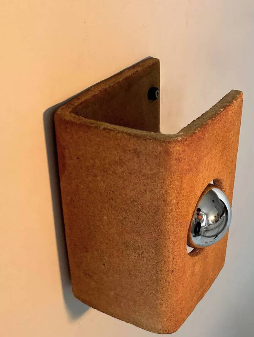 Vintage raw clay chamotte wall light, Guy Bareff, France 1970