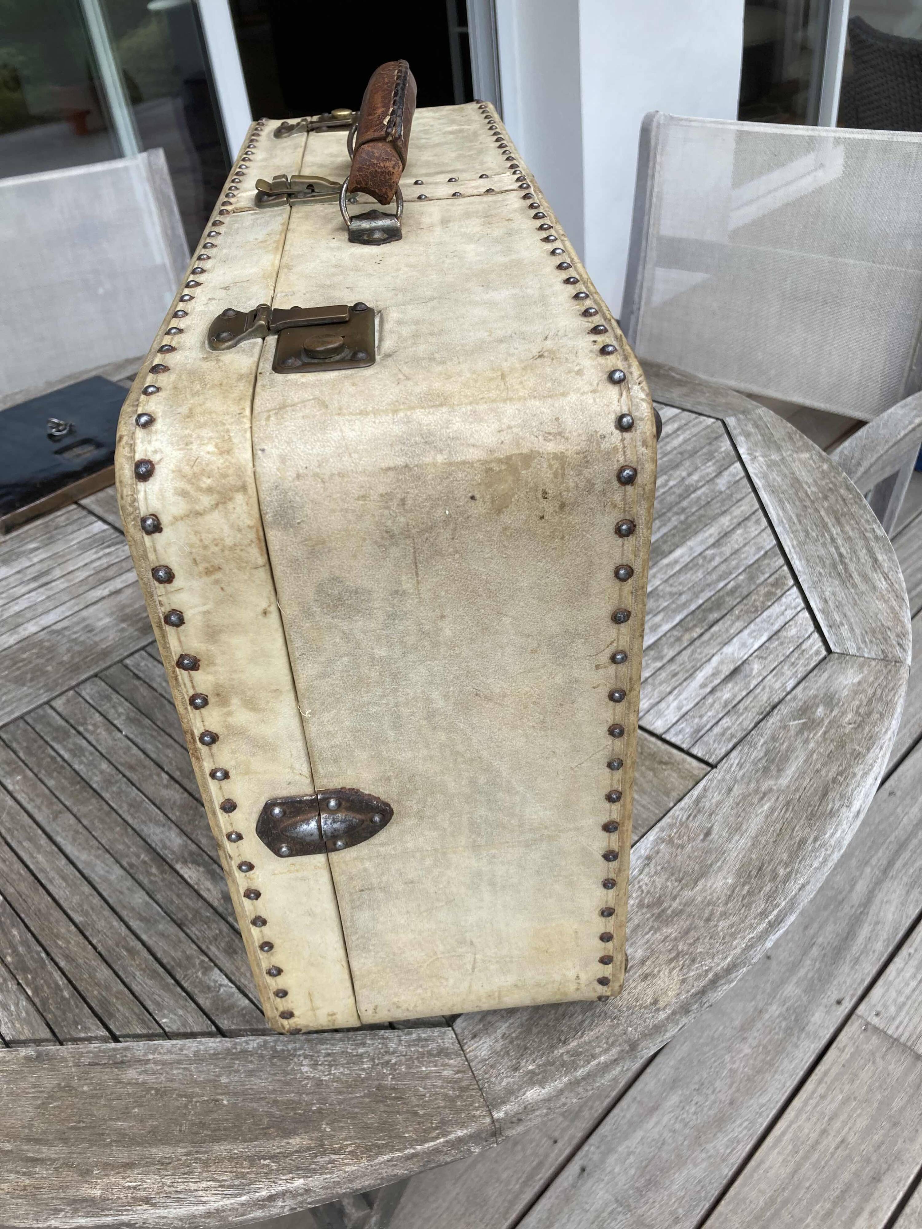 Vintale white leather suitcase