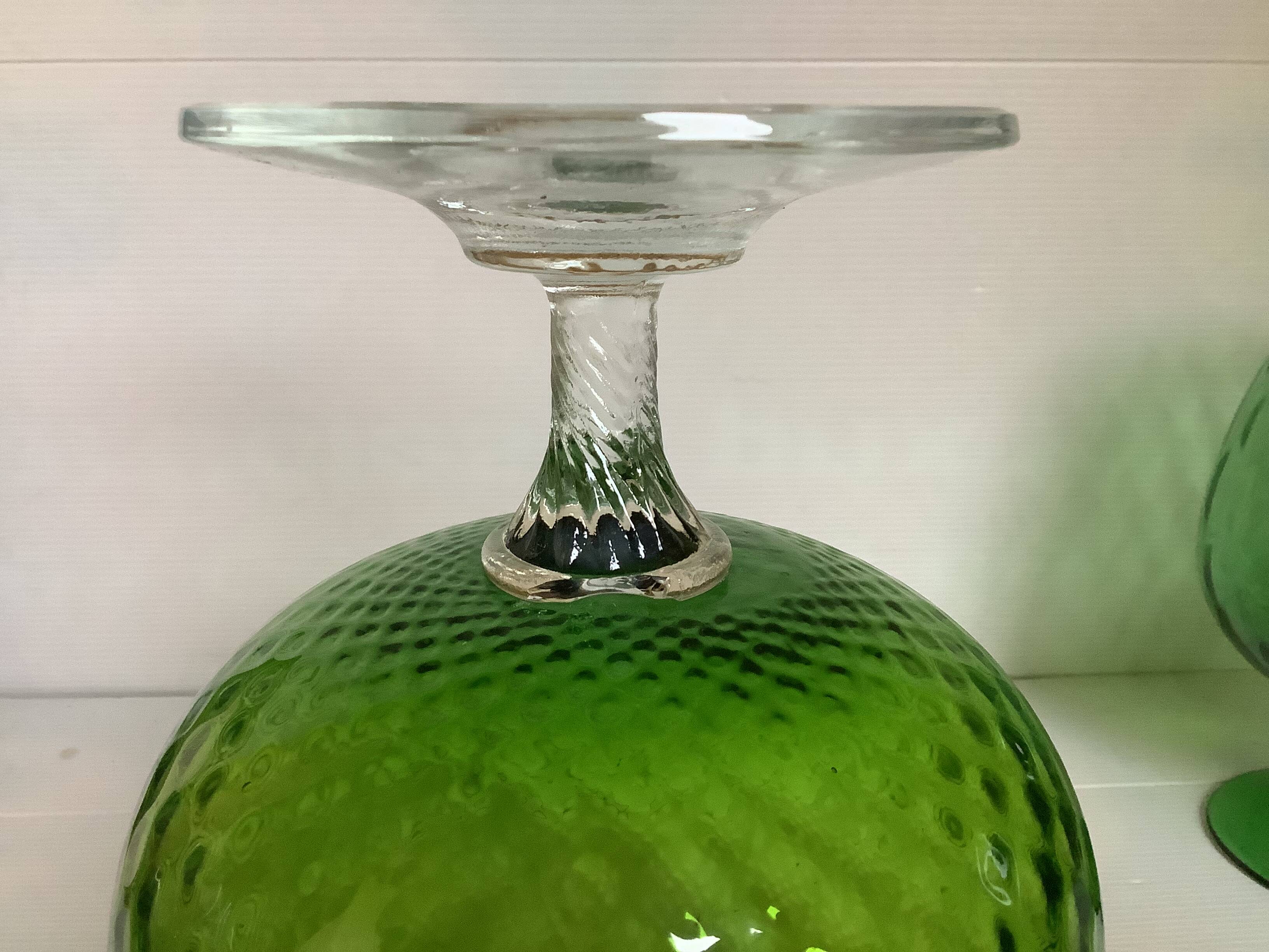 Trio of green glass vases Empoli Italy