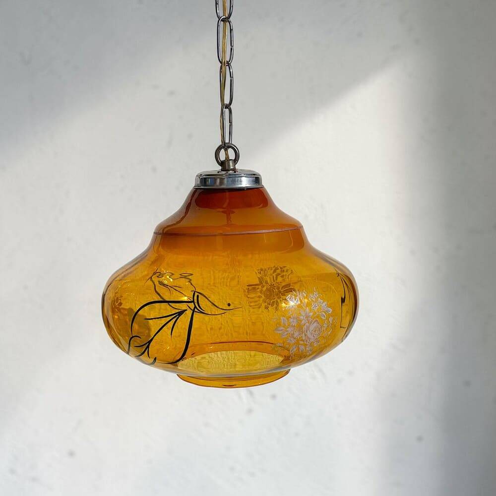 Vintage amber glass romantic hanging light