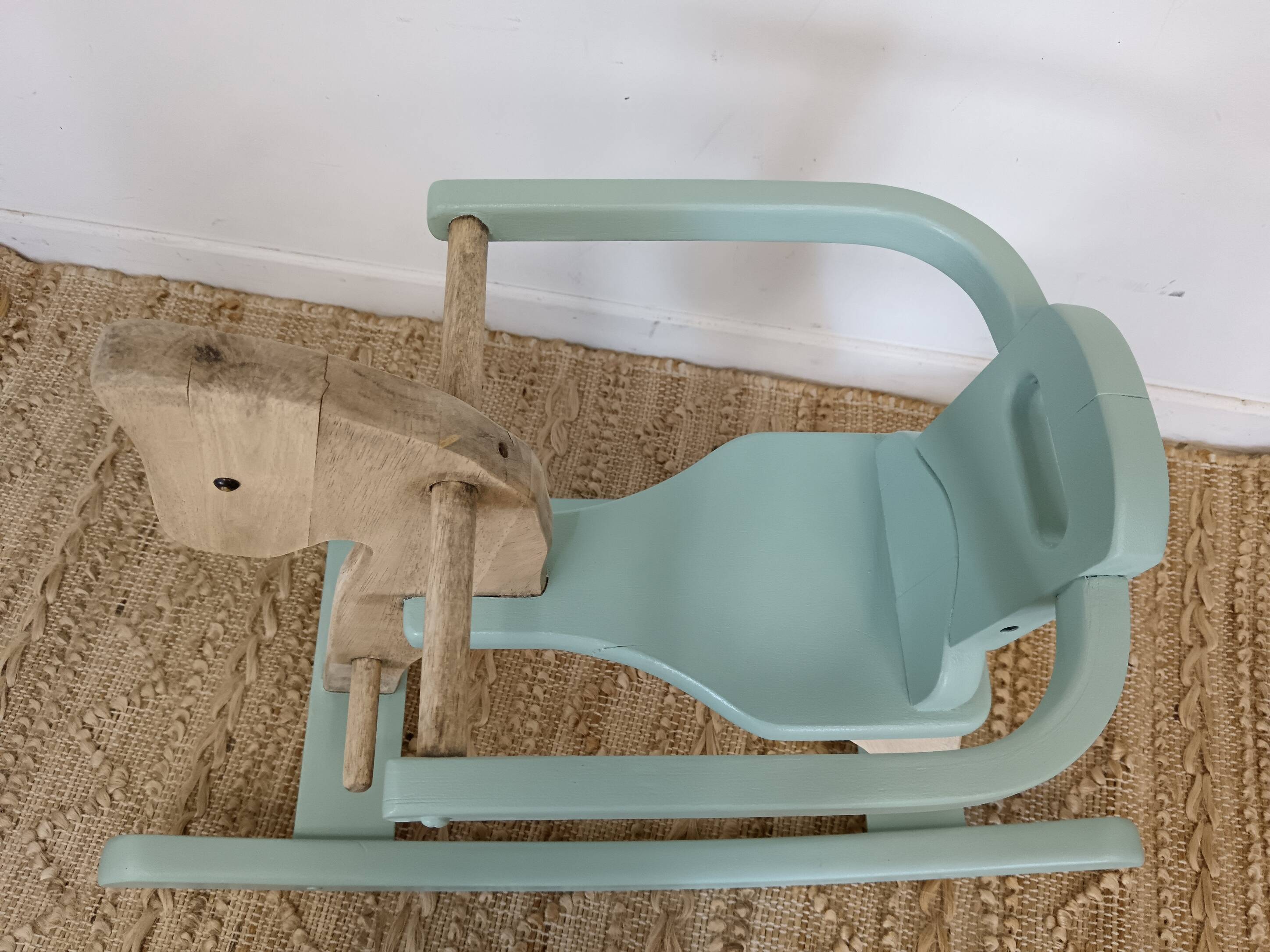 Wooden and celadon green rocking horse