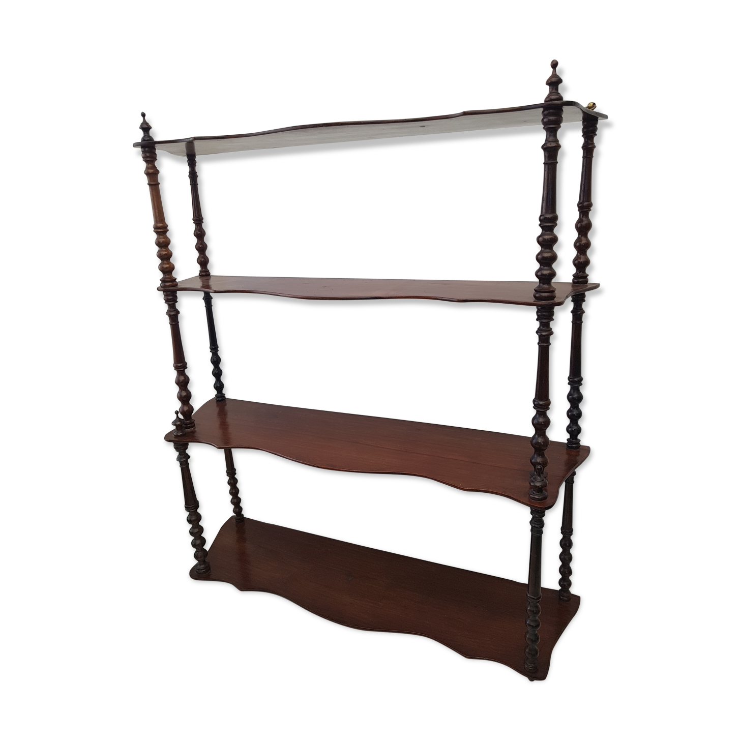 Old shelf to hang or lay in walnut and turned wood