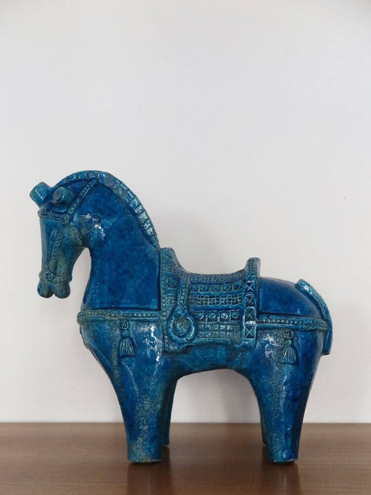 Blue Ceramic Horse Sculpture by Aldo Londi for Bitossi Fiorentino, 1960