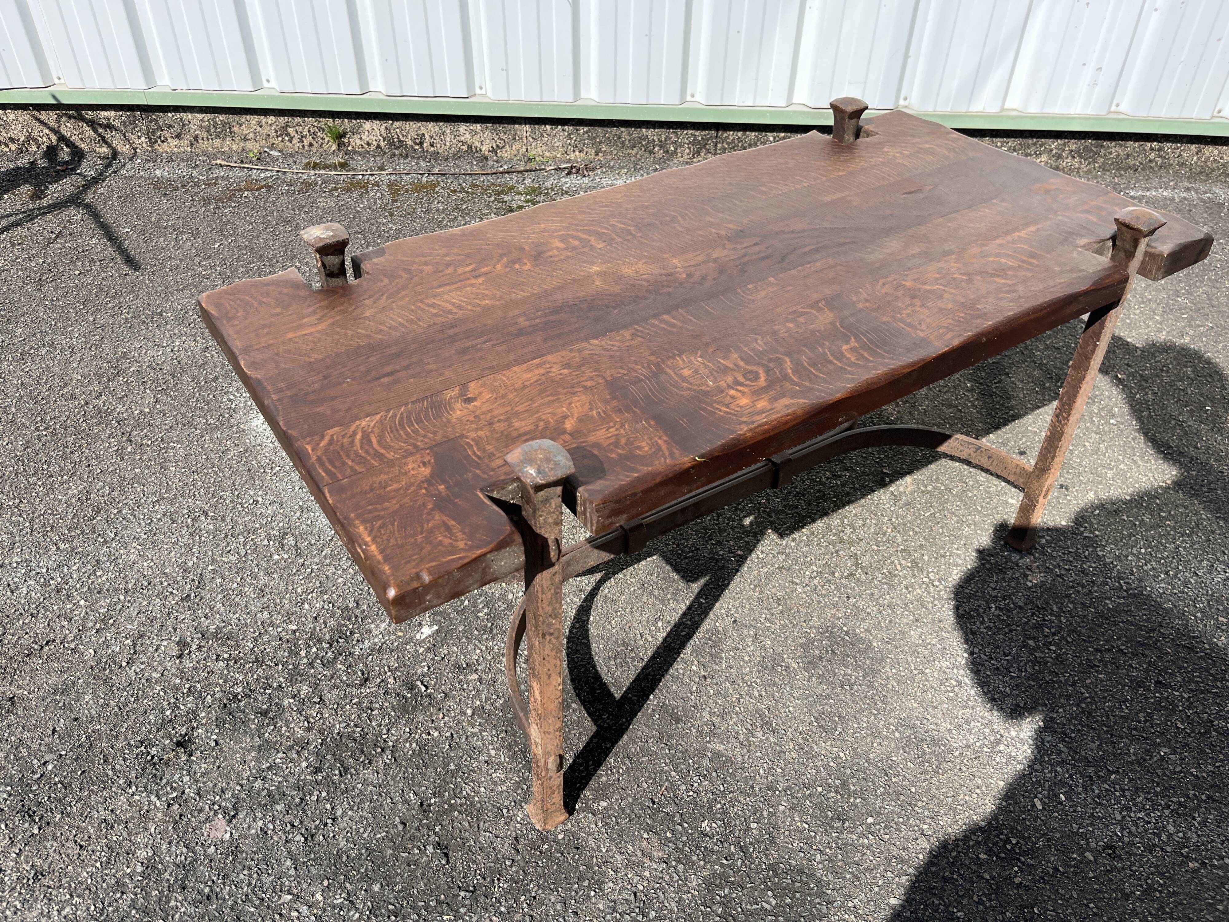 Solid wood and wrought iron coffee table – handcrafted