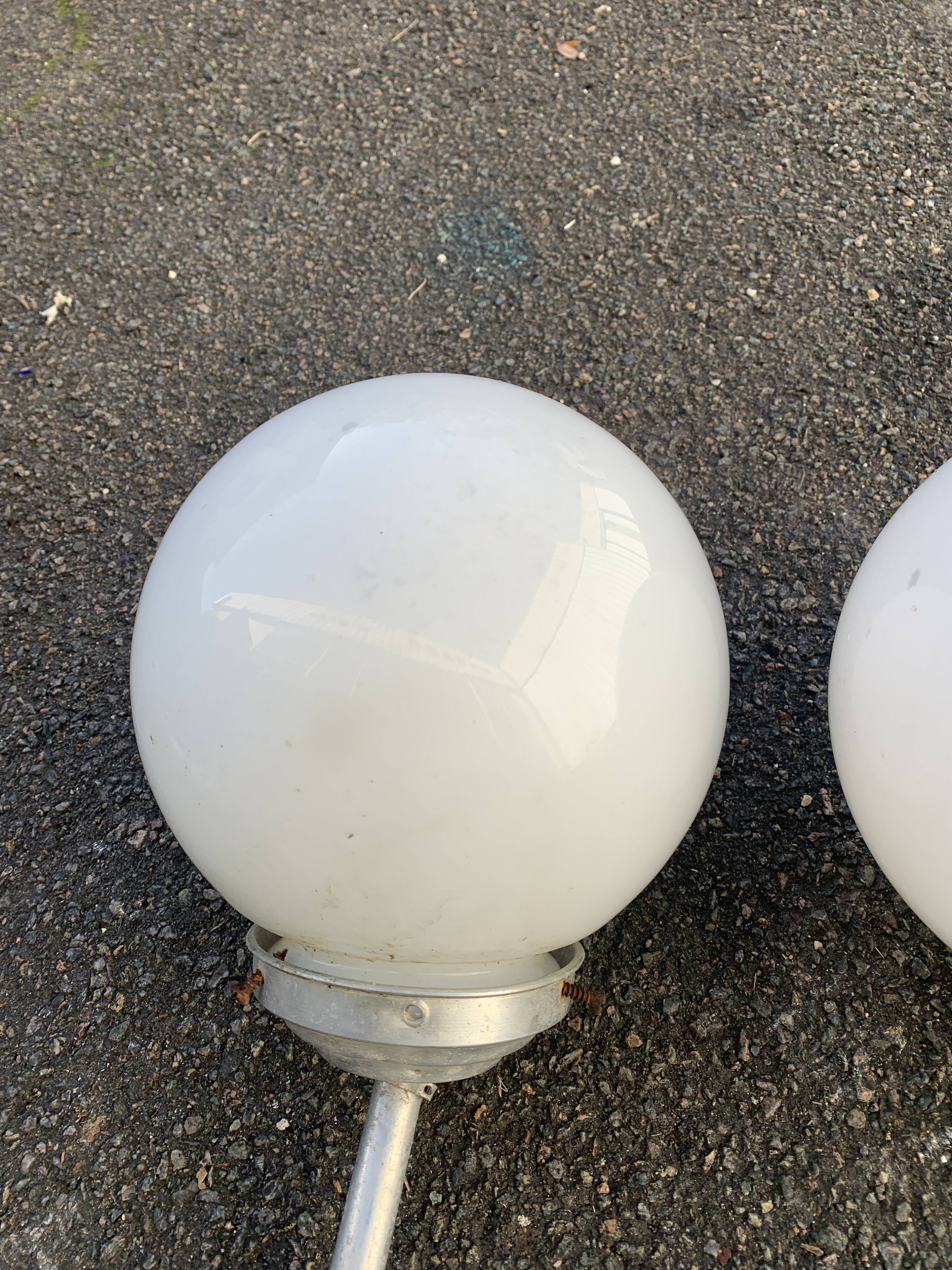Pair of vintage white opaline school chandeliers