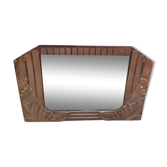 Mirror, wood and plaster, art nouveau, gold and silver patina - 54x35cm