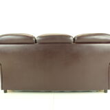 1970s Three-Seat Leather Sofa/ Bed, Czechoslovakia