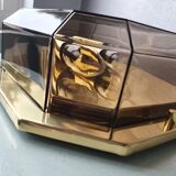 Geometric smoke topaz glass wall lamp, Glashütte Limburg, 80s