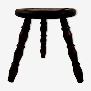 Tabouret tripode rustique bois foncé