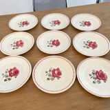 Dessert service 9 vintage Badonviller porcelain plates from the 60s