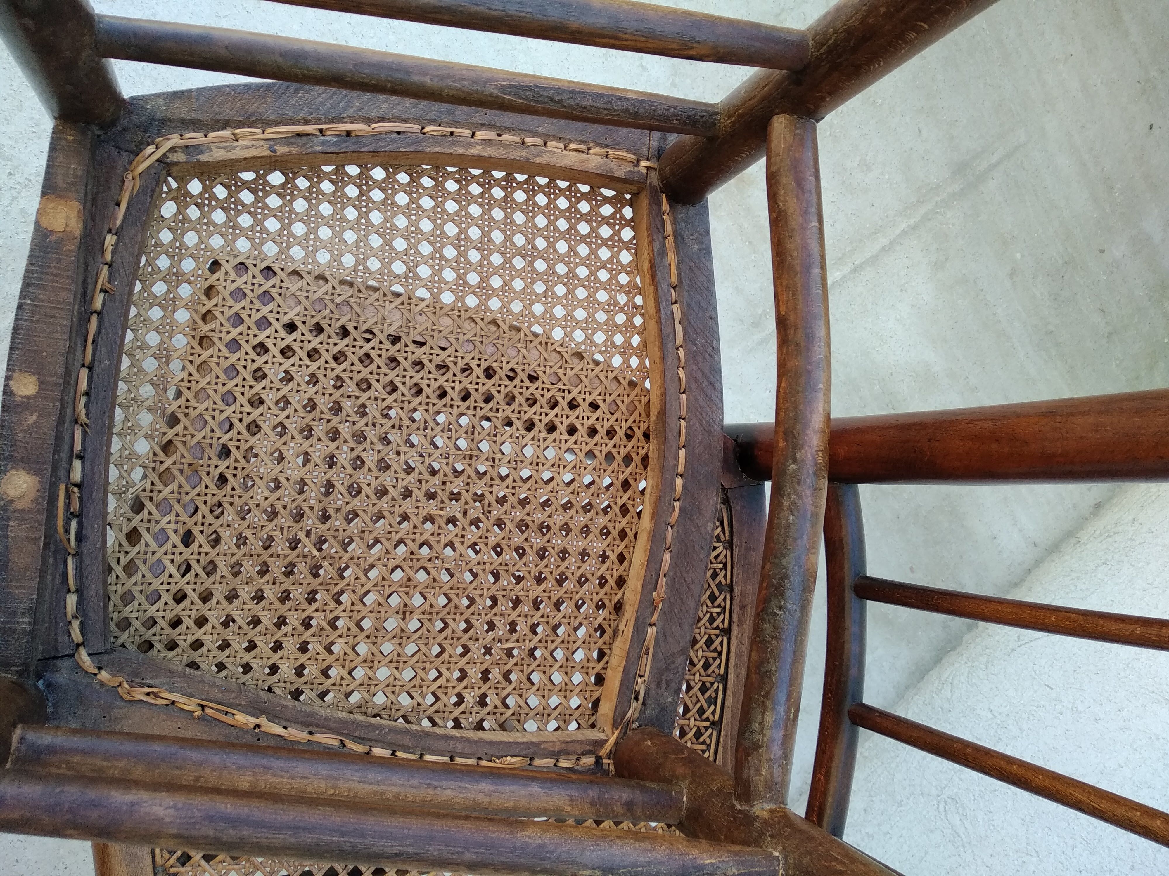 Set of 4 antique bistro chairs canned seats