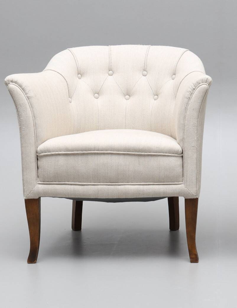 Upholstered armchair white fabric 1970 suede