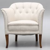 Upholstered armchair white fabric 1970 suede