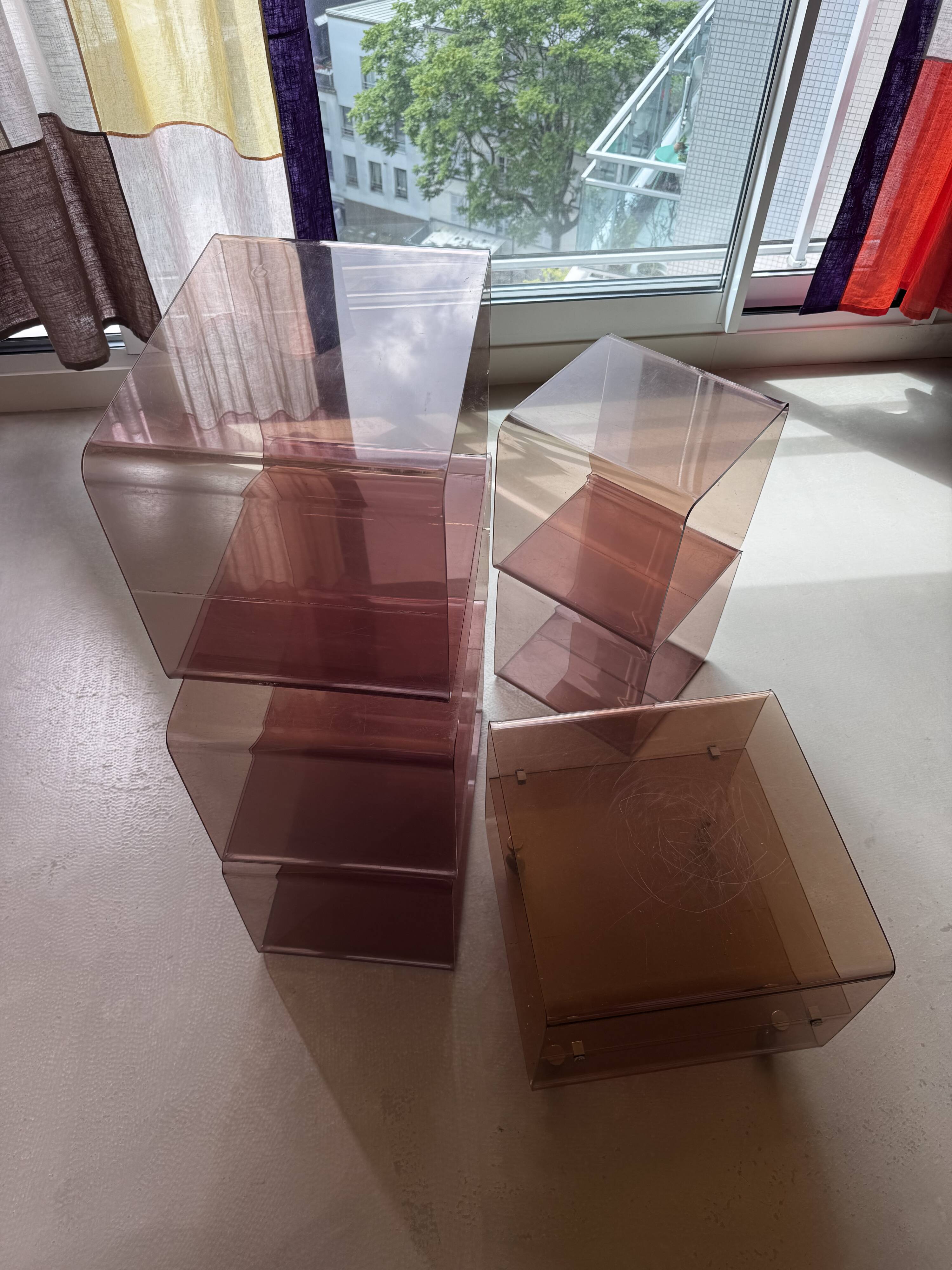 Set of 6 vintage smoked plexiglass modules – 70s/80s – Roche Bobois style
