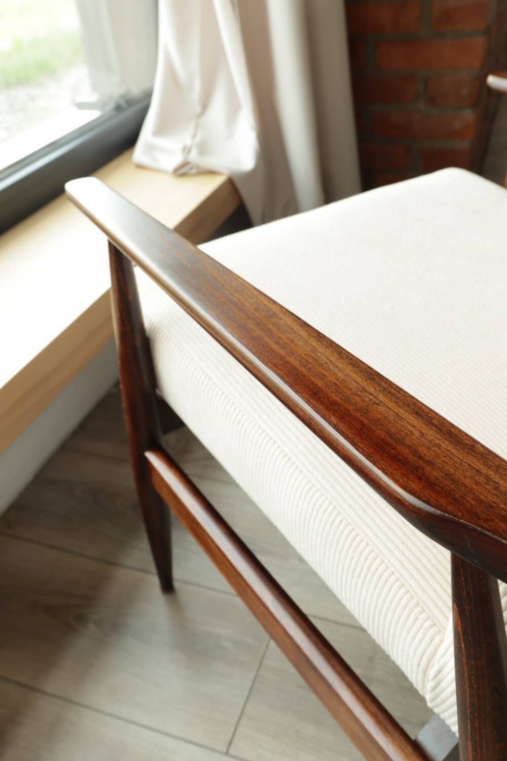 Scandinavian beige corduroy armchair, modern design H.Lis