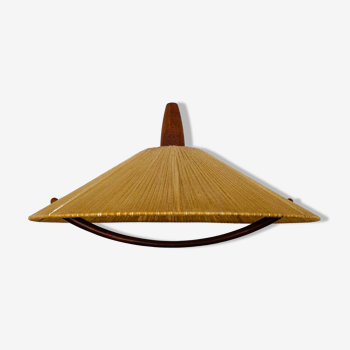 Raffia bast and teak pendant lamp by Temde