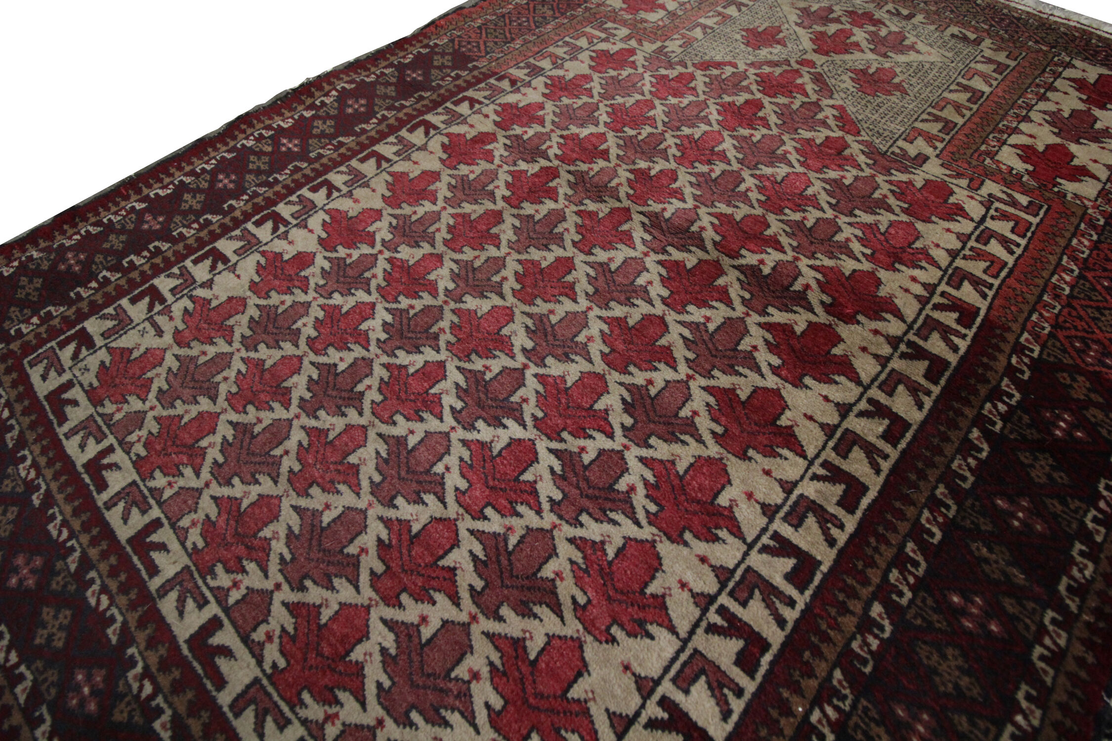 Red cream wool persian balouch rug 98x120cm