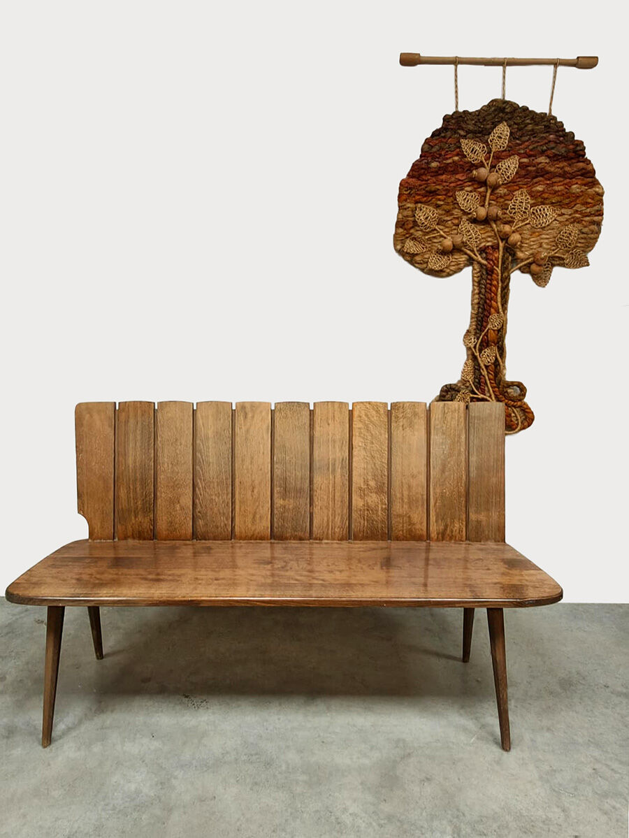 Banc en chêne brutaliste des années 1960