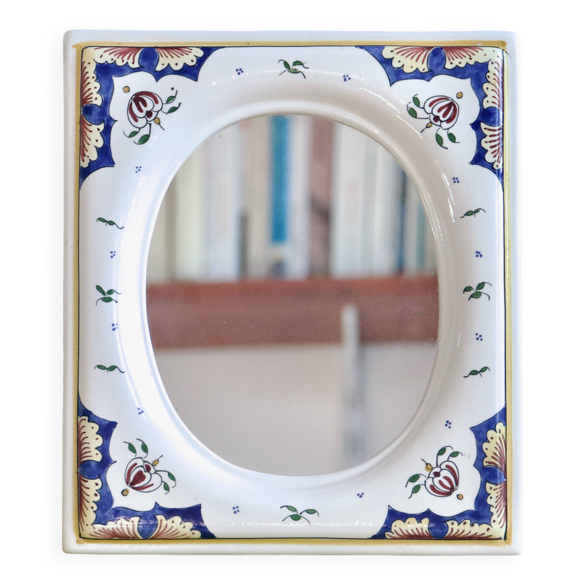 Hand painted ceramic mirror from Desvres