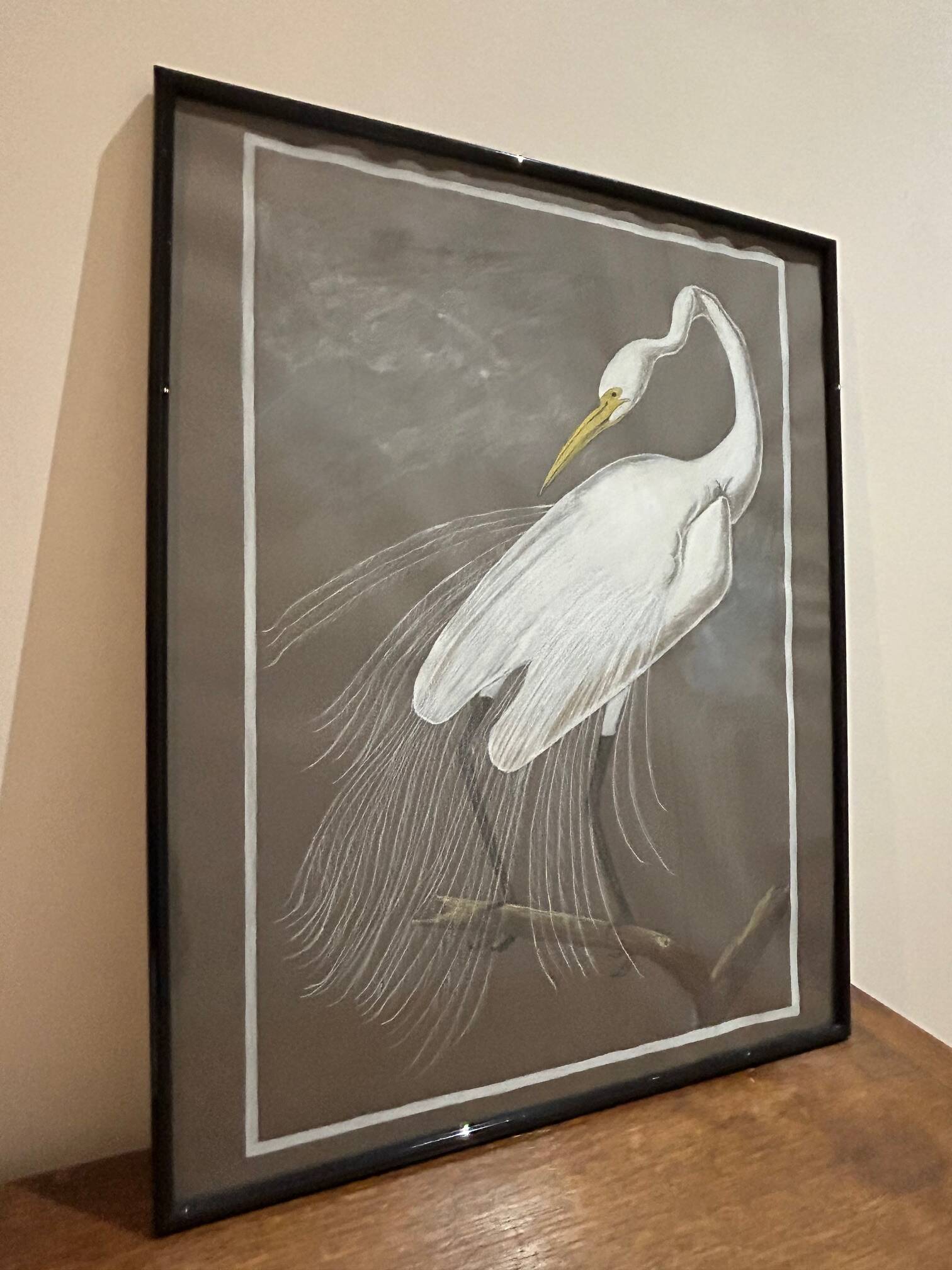 mixed media heron drawing