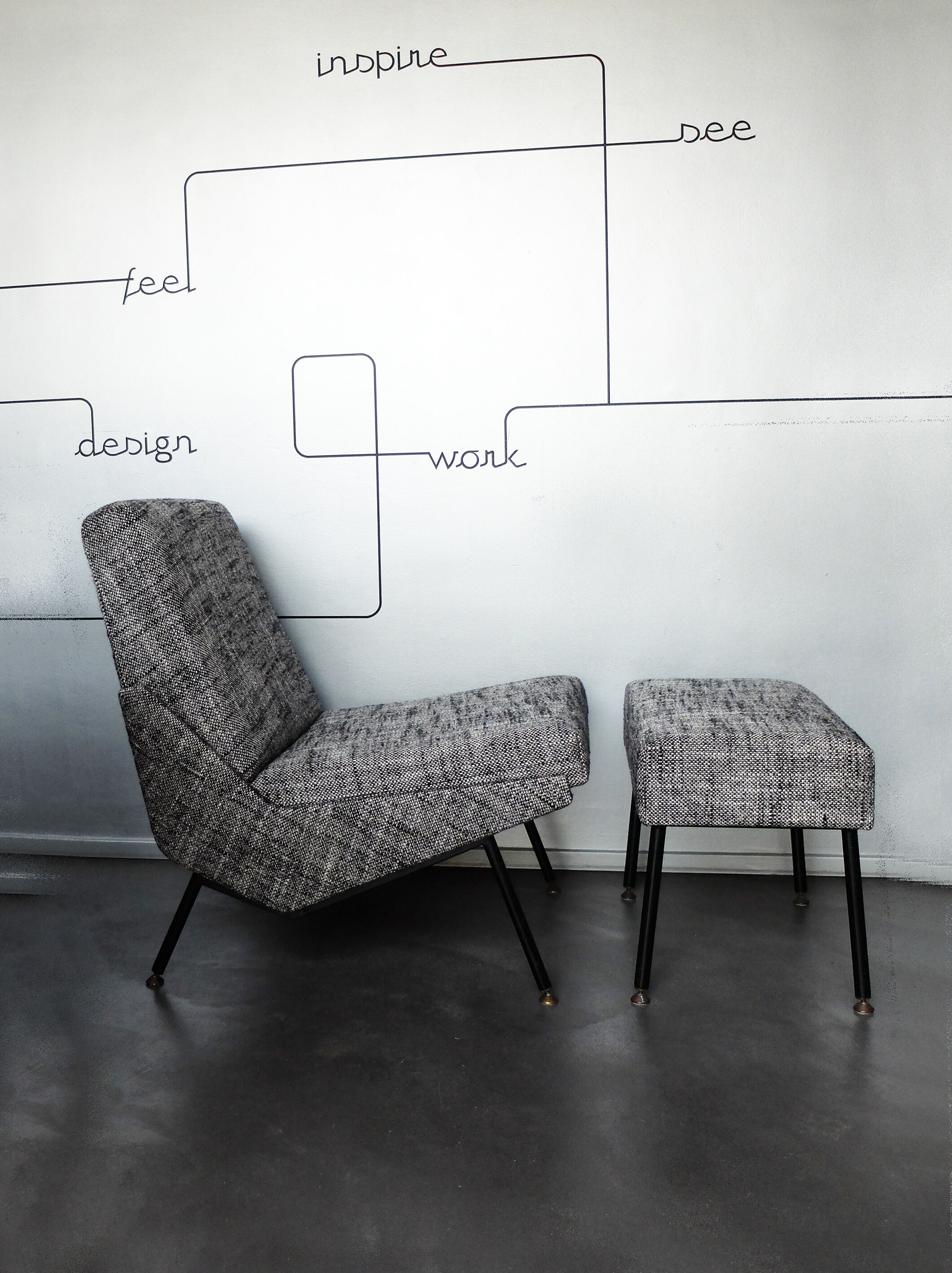 Armchair and ottoman designed by Paul Geoffroy, Airborne, France, 1960