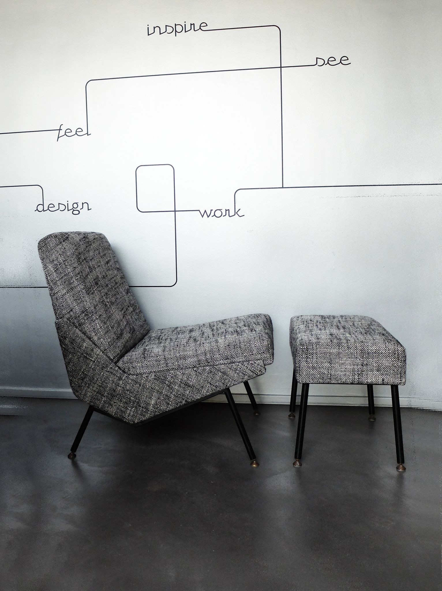 Armchair and ottoman designed by Paul Geoffroy, Airborne, France, 1960