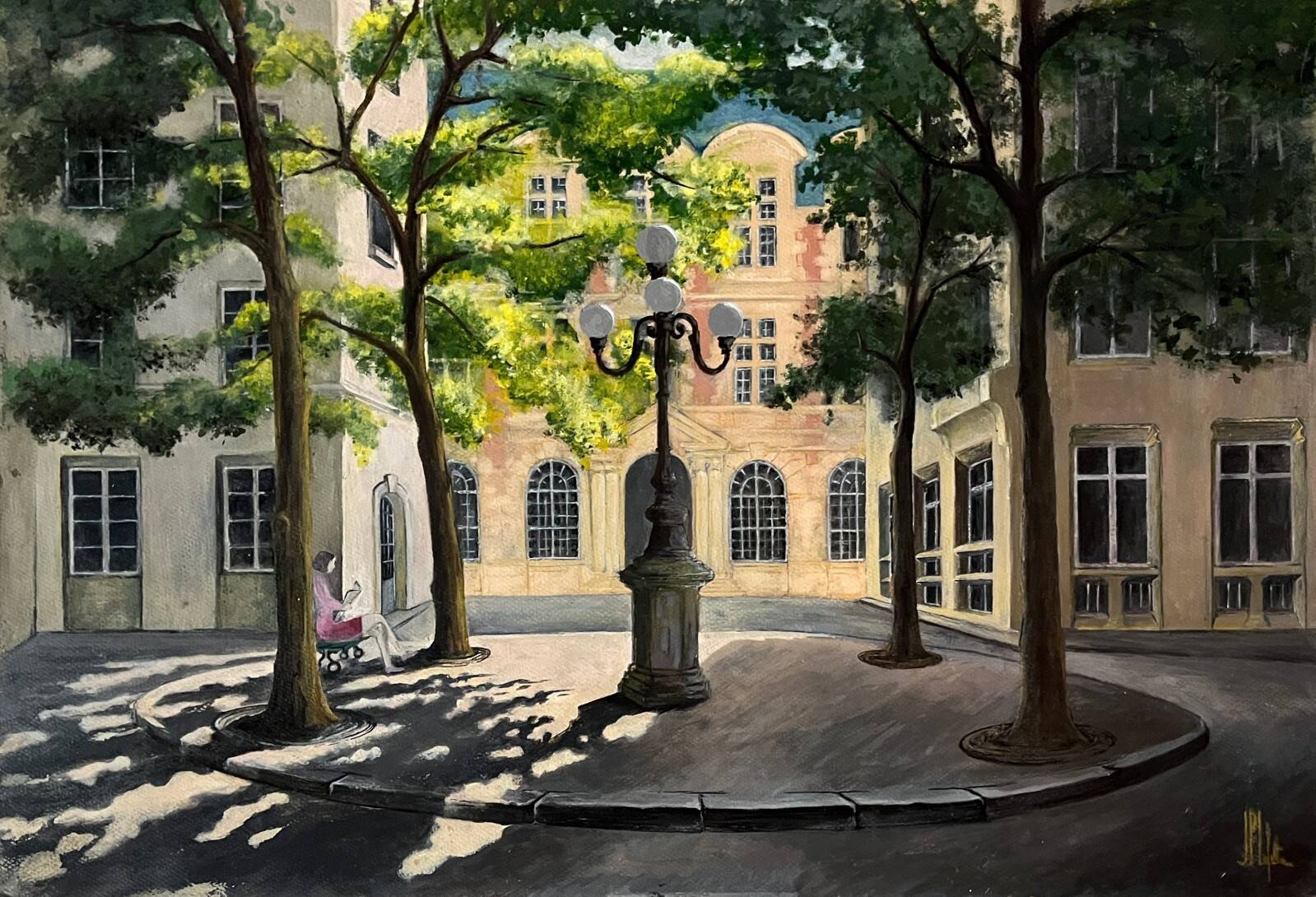 Tableau HSP "Place Furstenberg" in Paris signed Lafitte (mid-20th century)