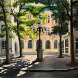 Tableau HSP "Place Furstenberg" in Paris signed Lafitte (mid-20th century)