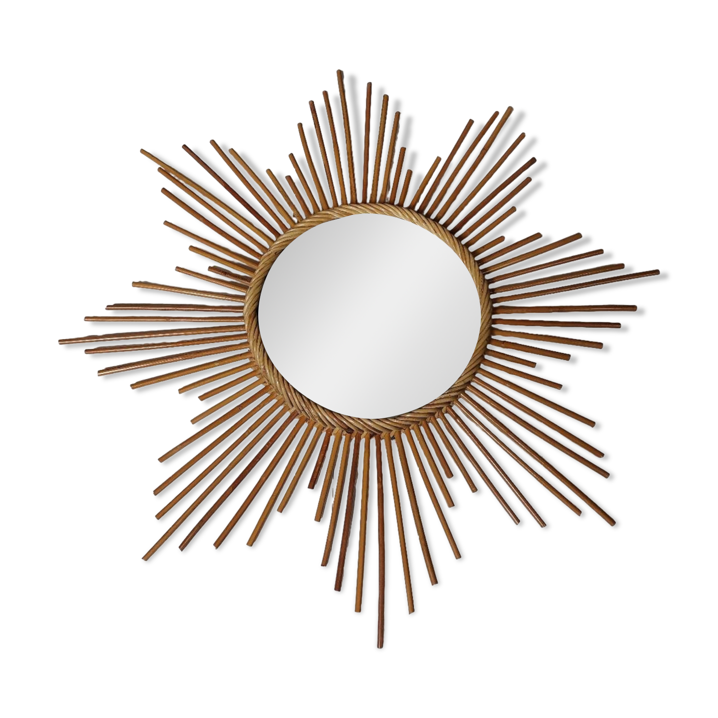 Vintage rattan sun mirror 1960