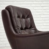 1970s, set of two swivel lounge chairs with footstool, leather.