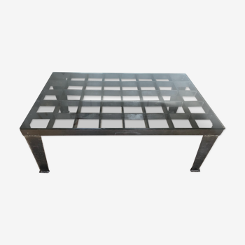 Industrial coffee table in cast iron and glass