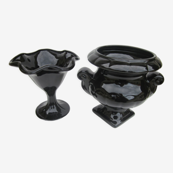 Glossy black ceramic pot cup and cover