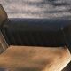Vintage 60s armchair in brown skai and mustard fabric – restored