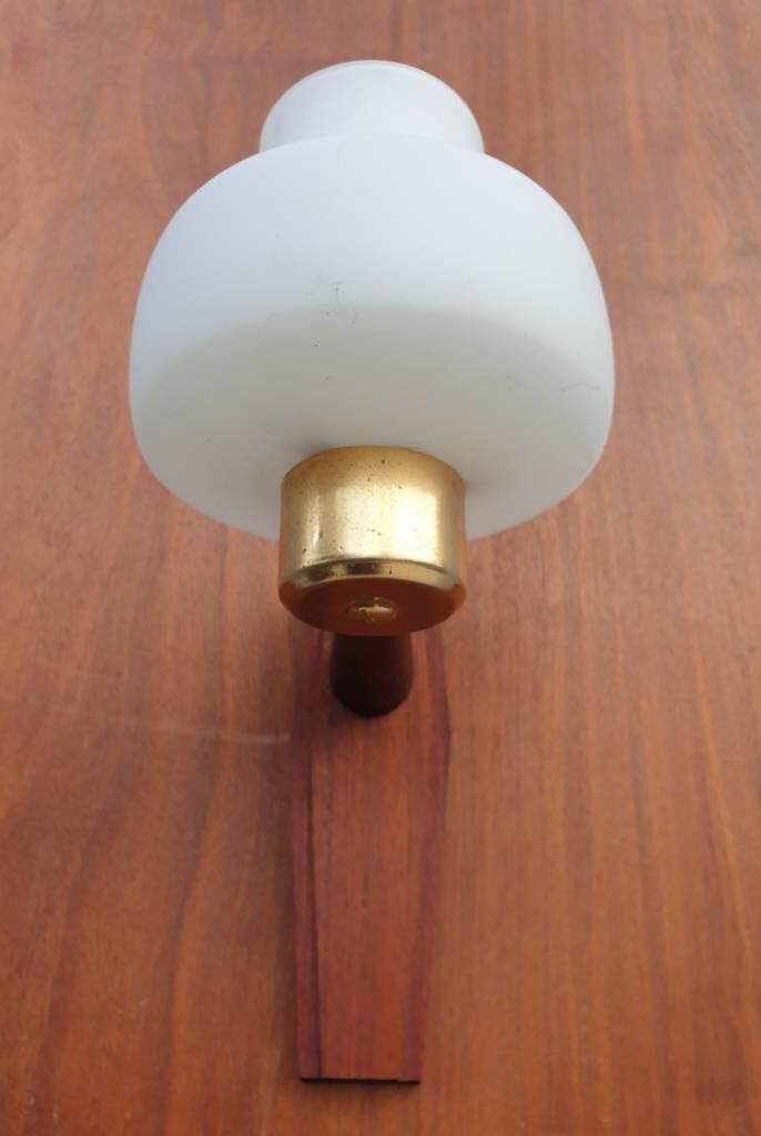 Scandinavian tea towel lamp teak and opaline circa 1960