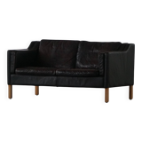 Mogens Hansen, 2-seater canapé mid-century, patinated black leather, 1970s.