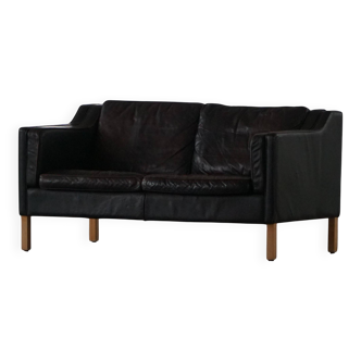 Mogens Hansen, 2-seater canapé mid-century, patinated black leather, 1970s.