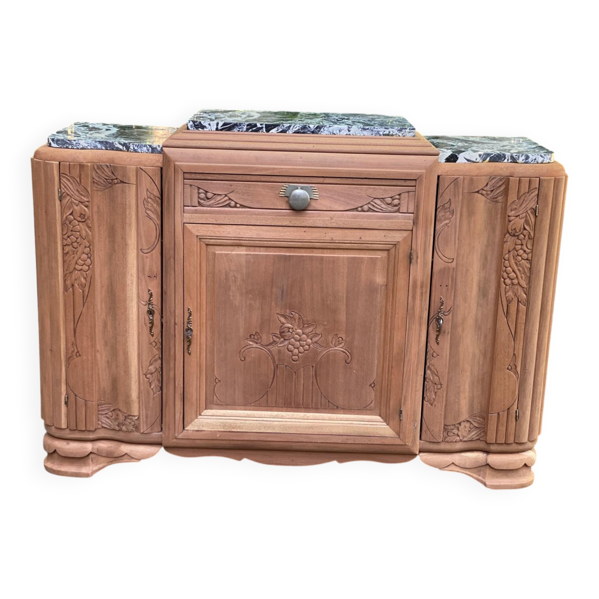 Art Deco sideboard renovated in solid walnut with Saint Laurent marble, 1930.