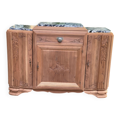 Buffet art déco rénové en noyer massif marbre de Saint Laurent 1930