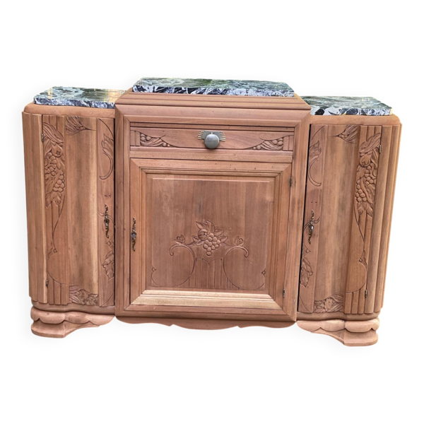 Buffet art déco rénové en noyer massif marbre de Saint Laurent 1930